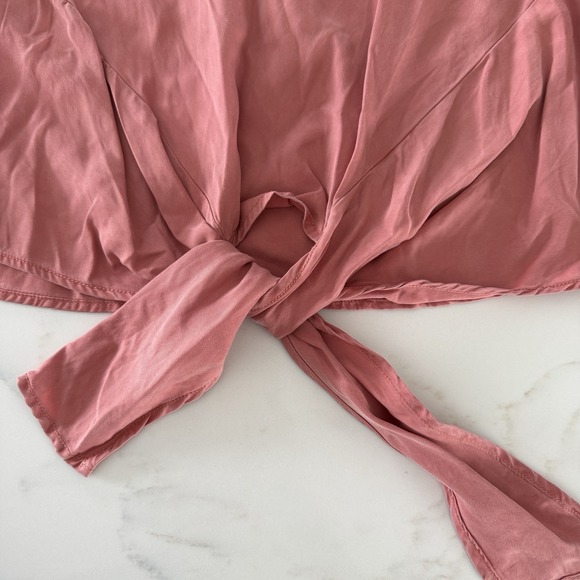 Sustainable Boxy Tencel Top S Pink Cuff Sleeve Button Back Tie Front Minimalist - Picture 3 of 12